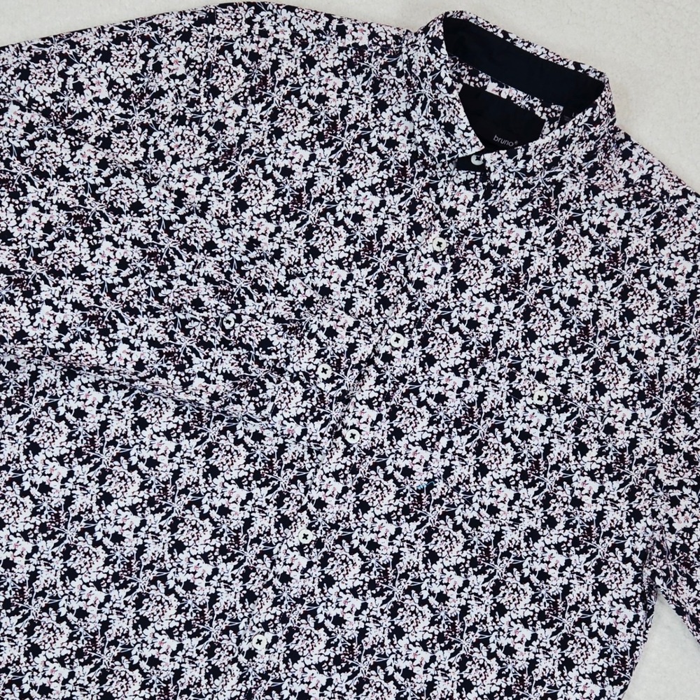 Bruno Mens Large Floral Button Down Shirt Navy Blue Ditsy Print Cotton‎ L/S